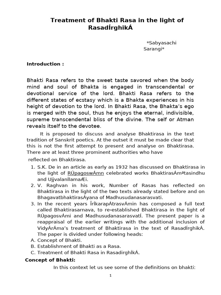 Bhakti Rasa in Sanskrit Poetics Analysis | PDF | Bhakti | Love