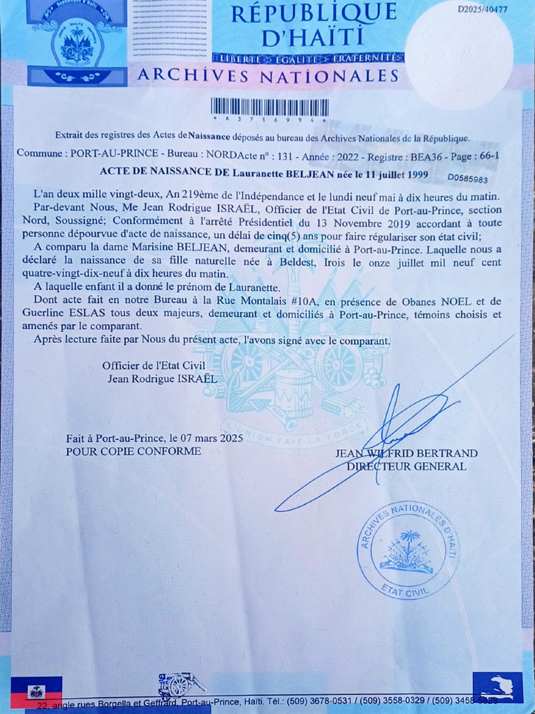 Extrait Acte de Naissance Haïti | PDF | Certificat de naissance ...