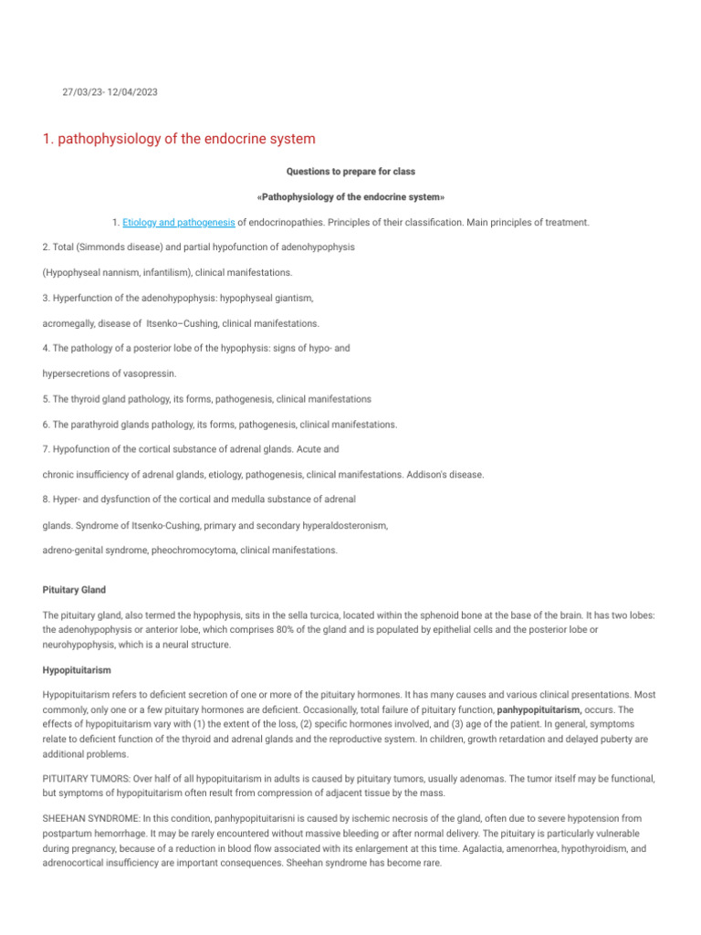 Endocrine System Pathophysiology Guide | PDF | Adrenal Gland | Thyroid