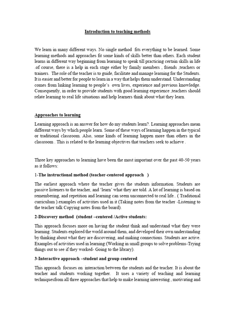 Effective Teaching Methods Overview | PDF | Learning | Teaching Method