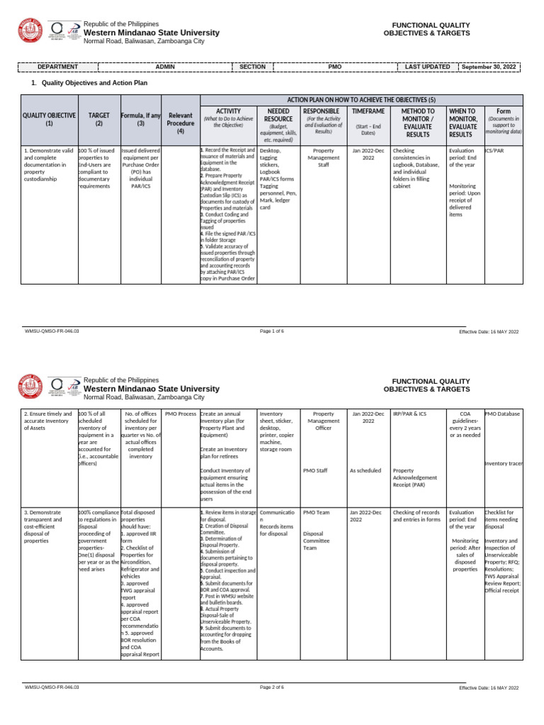WMSU-QMSO-FR-046.03 - QOTP - Docx .Docx Edit 22 | PDF | Inventory ...
