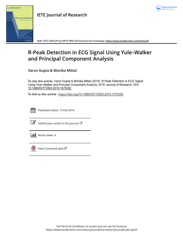 R-Peak Detection in ECG Signal Using Yule-Walker 2021 | PDF ...