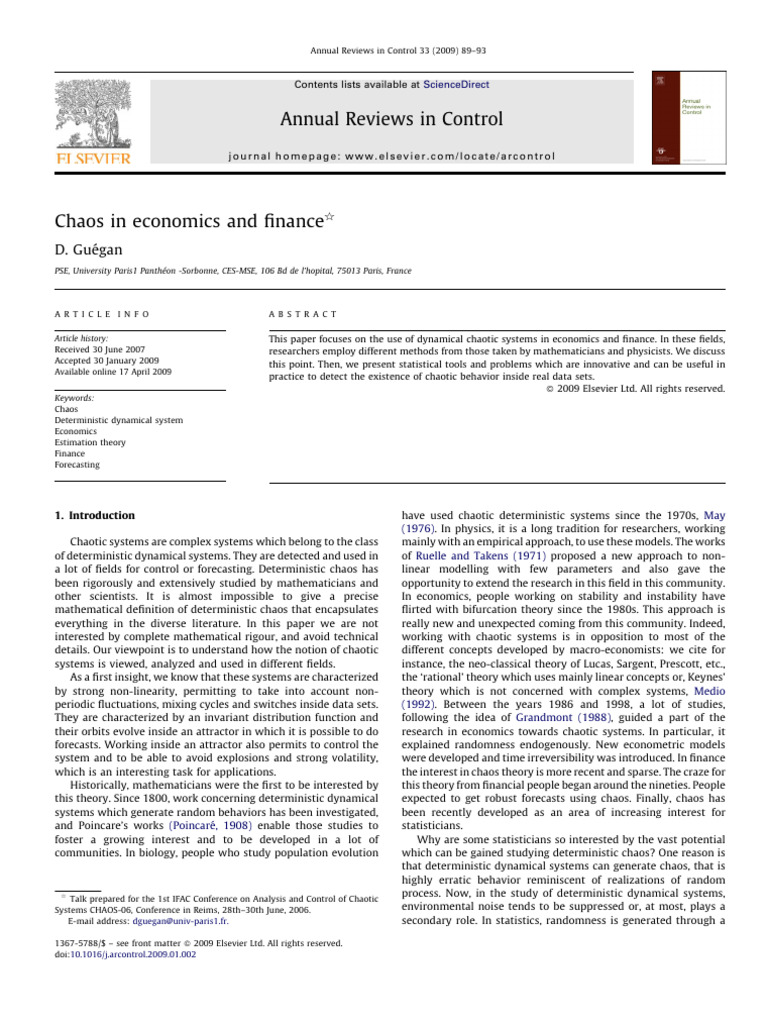 Chaos in Economics and Finance | PDF | Chaos Theory | Dynamical System