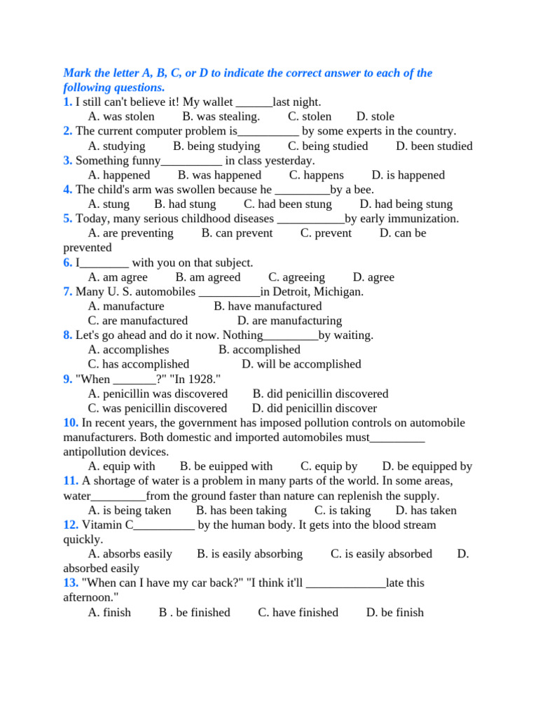 English Grammar Multiple Choice Quiz | PDF