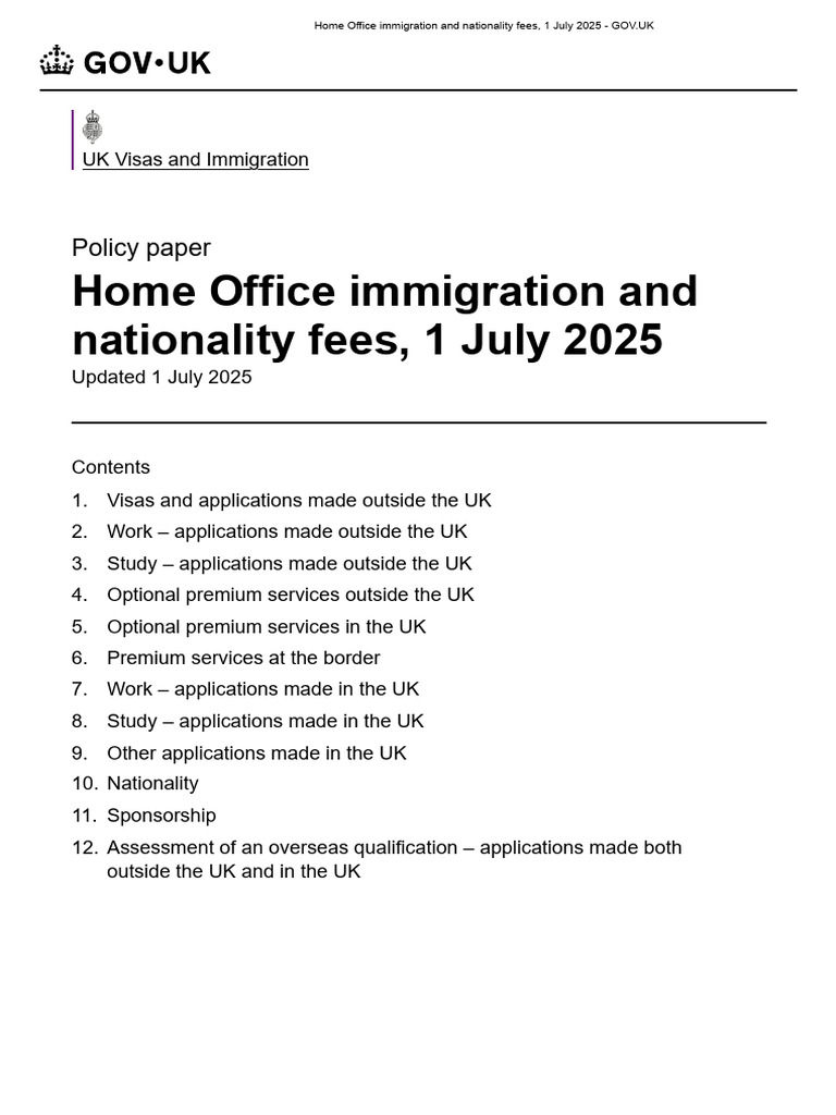 Home Office Fees Update: July 2025 | PDF | Citizenship | International ...