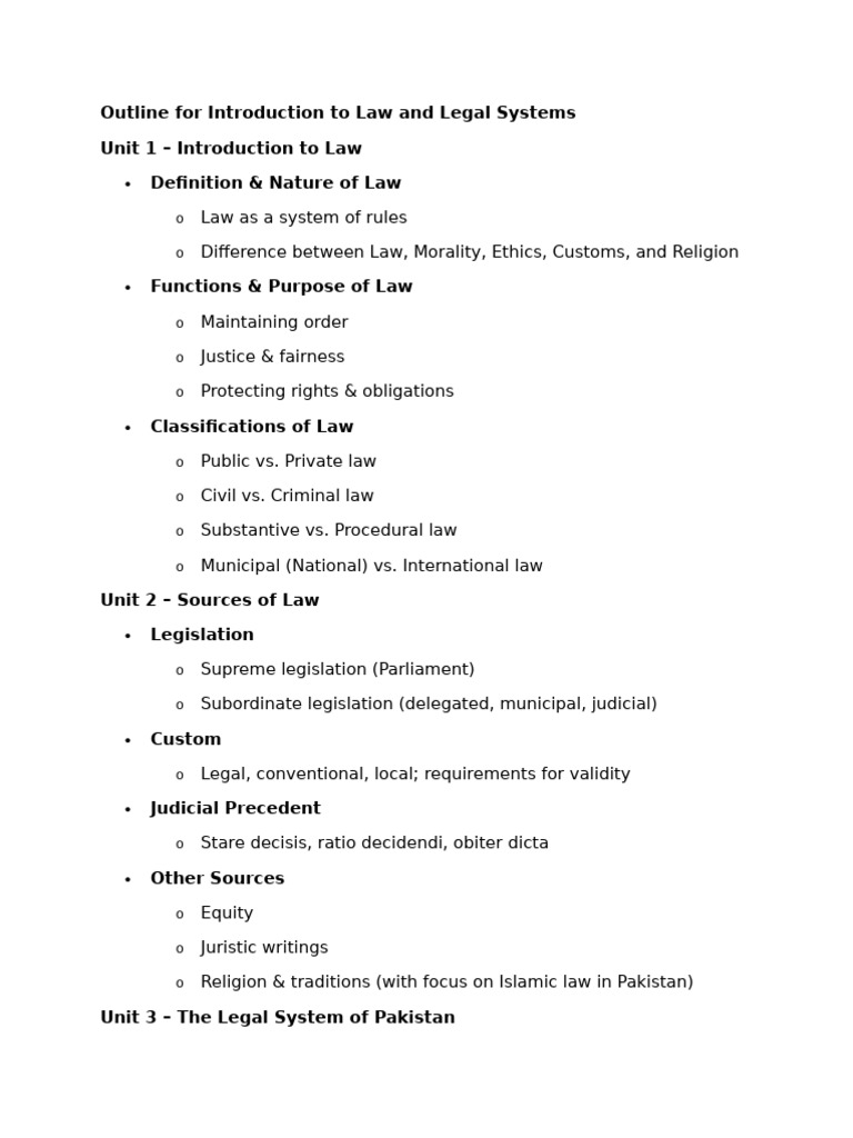 Outlines For Intro To Law and Legal Systems | PDF | Sharia | Judiciaries