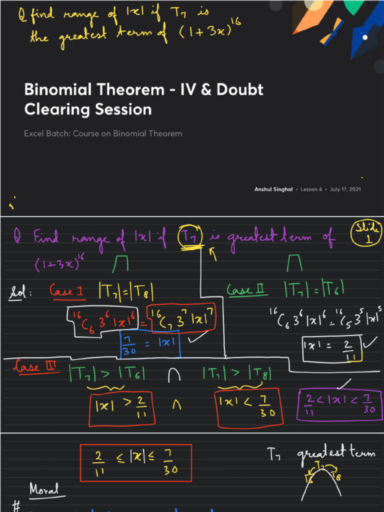 Binomial Theorem IV Doubt Clearing Session With Anno | PDF