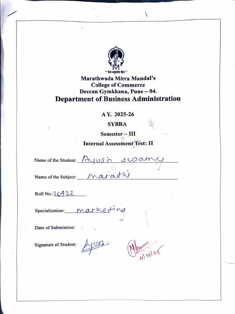 SYBBA Semester III Internal Assessment | PDF