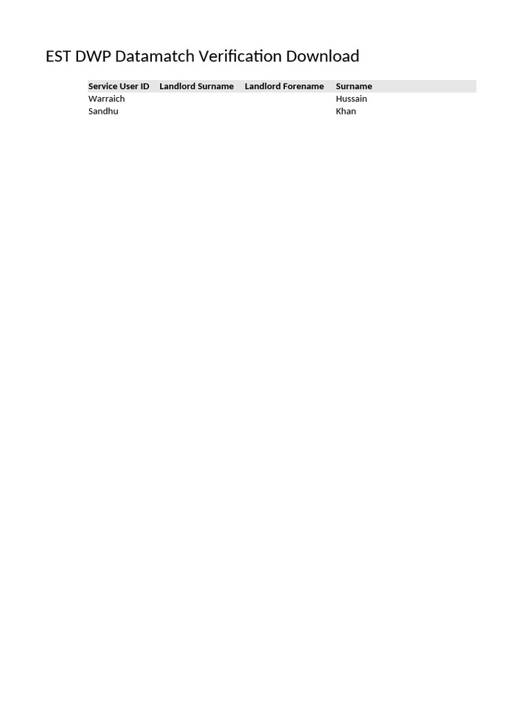 EST DWP Datamatch Verification Download: Warraich Hussain Sandhu Khan | PDF