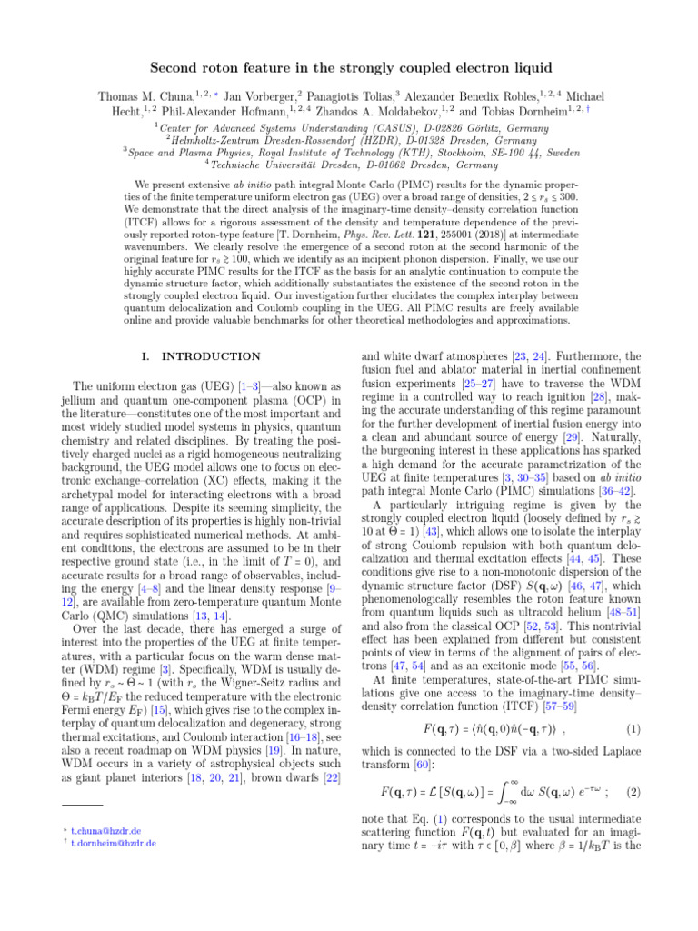 Second Roton Feature in Electron Liquid | PDF | Nuclear Fusion | Electron