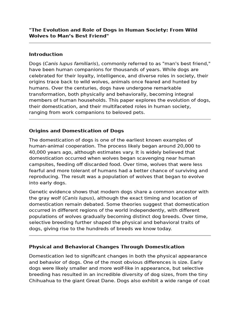 The Evolution and Role of Dogs in Human Society | PDF | Dogs | Dog Breeds