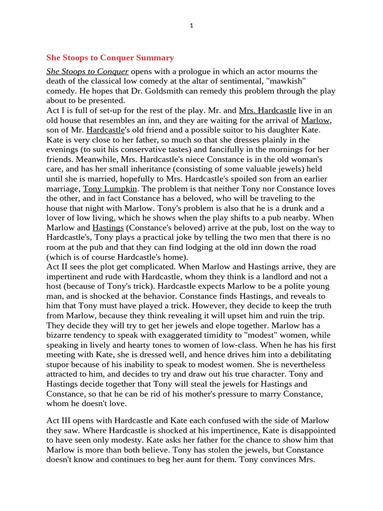 She Stoops To Conquer Summary | PDF