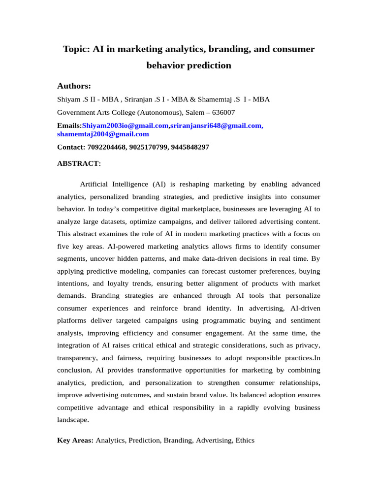 AI For Marketing Analytics - Abstract | PDF