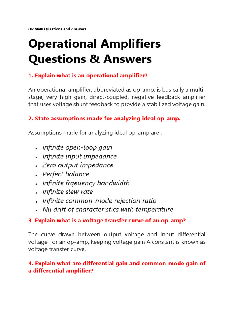 OP AMP Basics: Questions & Answers | PDF | Operational Amplifier ...