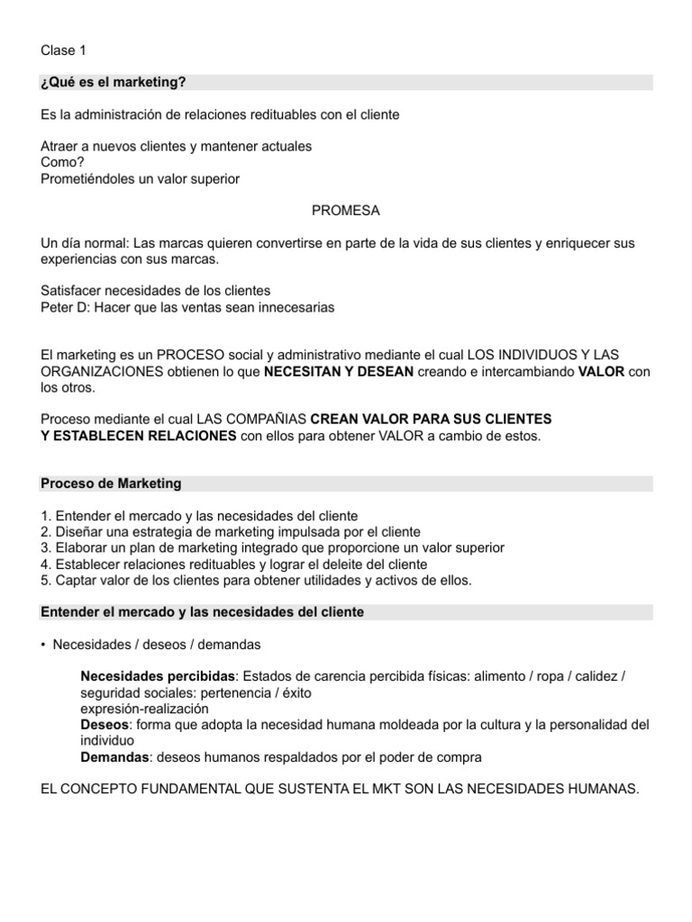 Clase 1 y 2 Marketing | PDF | Marketing | Mercado (economía)