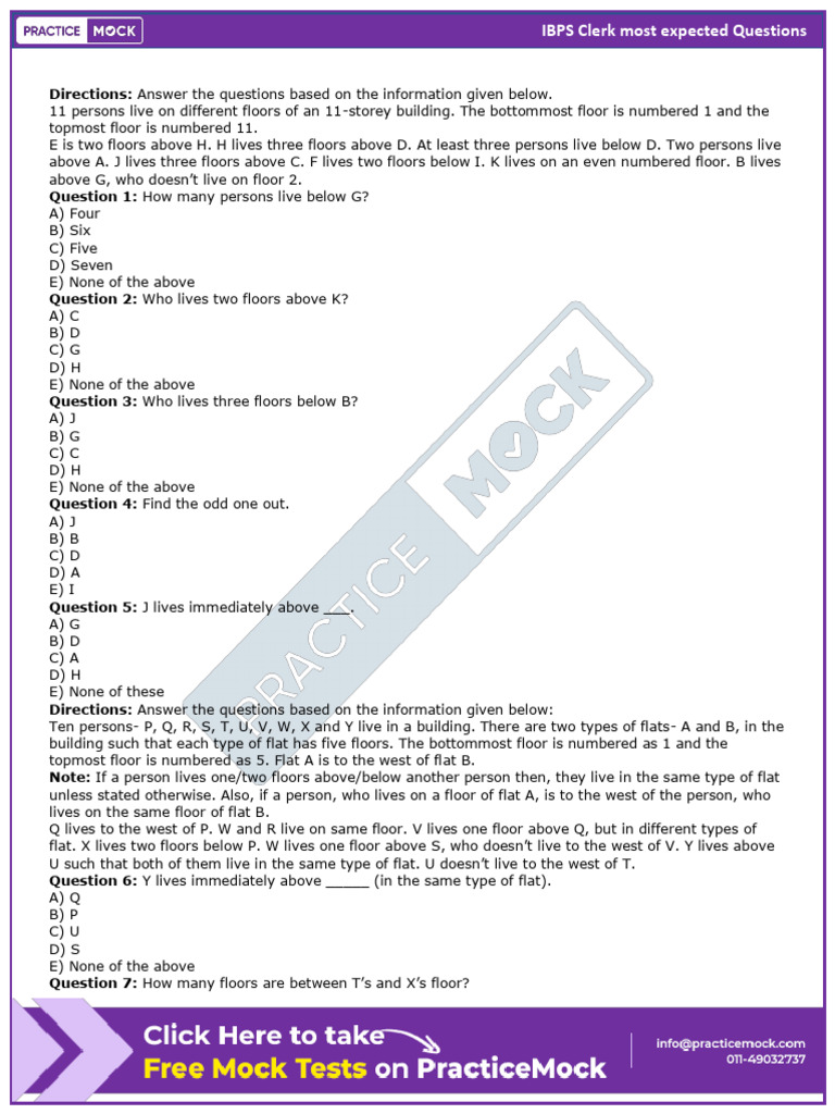 Ibps Clerk Most Expected Questions | PDF