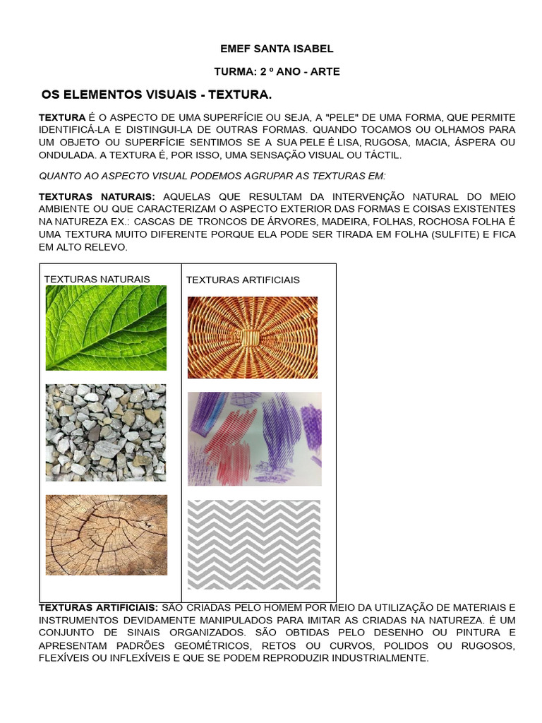 Elementos Visuais: Textura na Arte | PDF