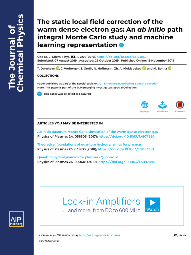 Warm Dense Electron Gas Study | PDF | Density Functional Theory ...