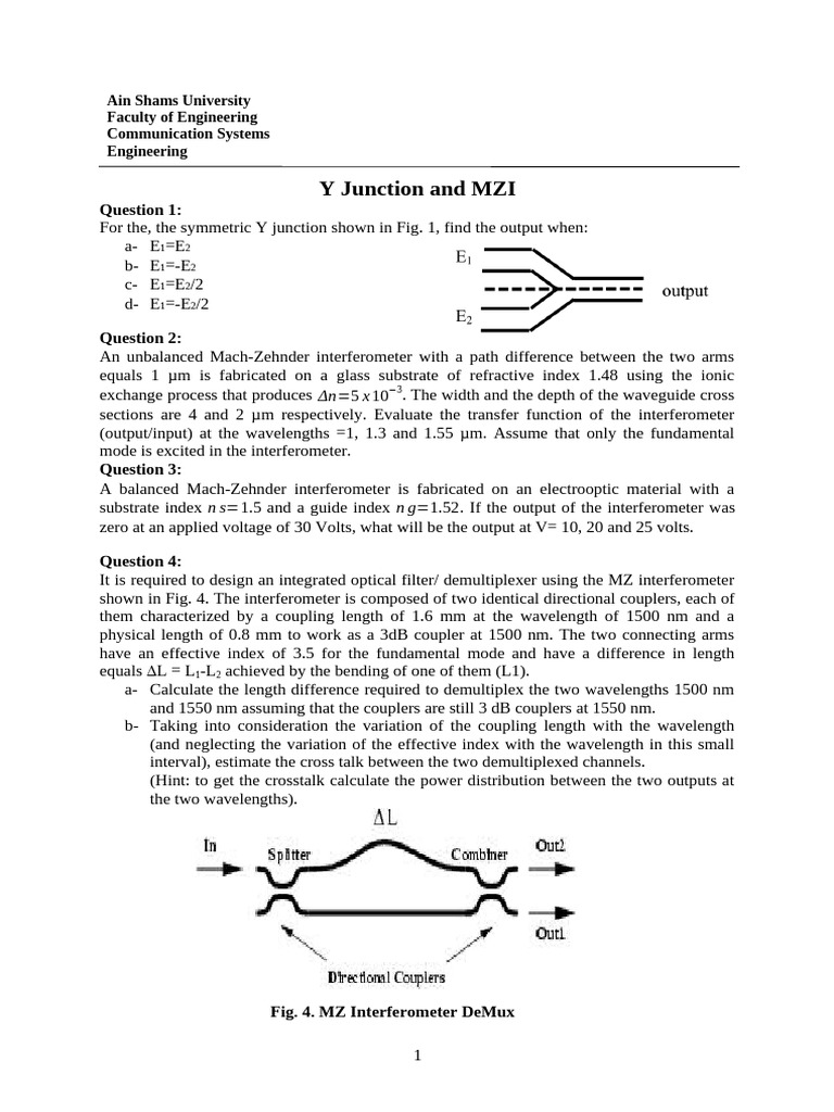 Y Junction and MZI Analysis in Engineering | PDF