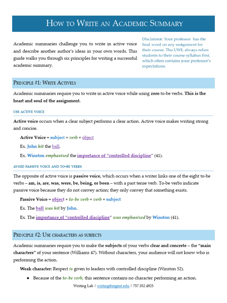 Regent Writing Resources Style How To Write An Academic Summary | PDF ...