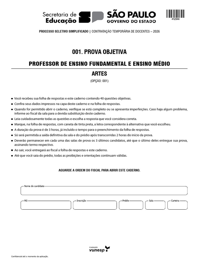 Prova Objetiva para Docentes 2026: Artes | PDF | Pedagogia | Aprendizado