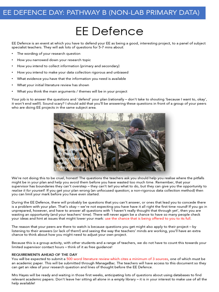 EE Defence Day: Primary Data Guide | PDF | Methodology | Experiment