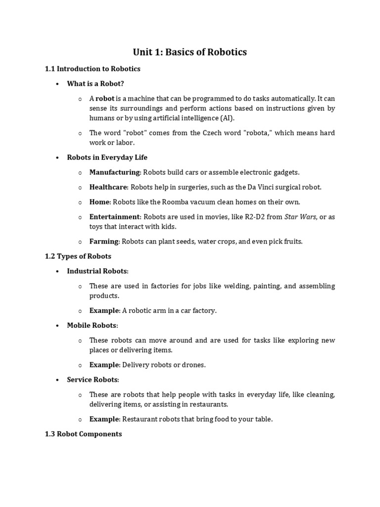 Unit 1 | PDF | Robot | Robotics