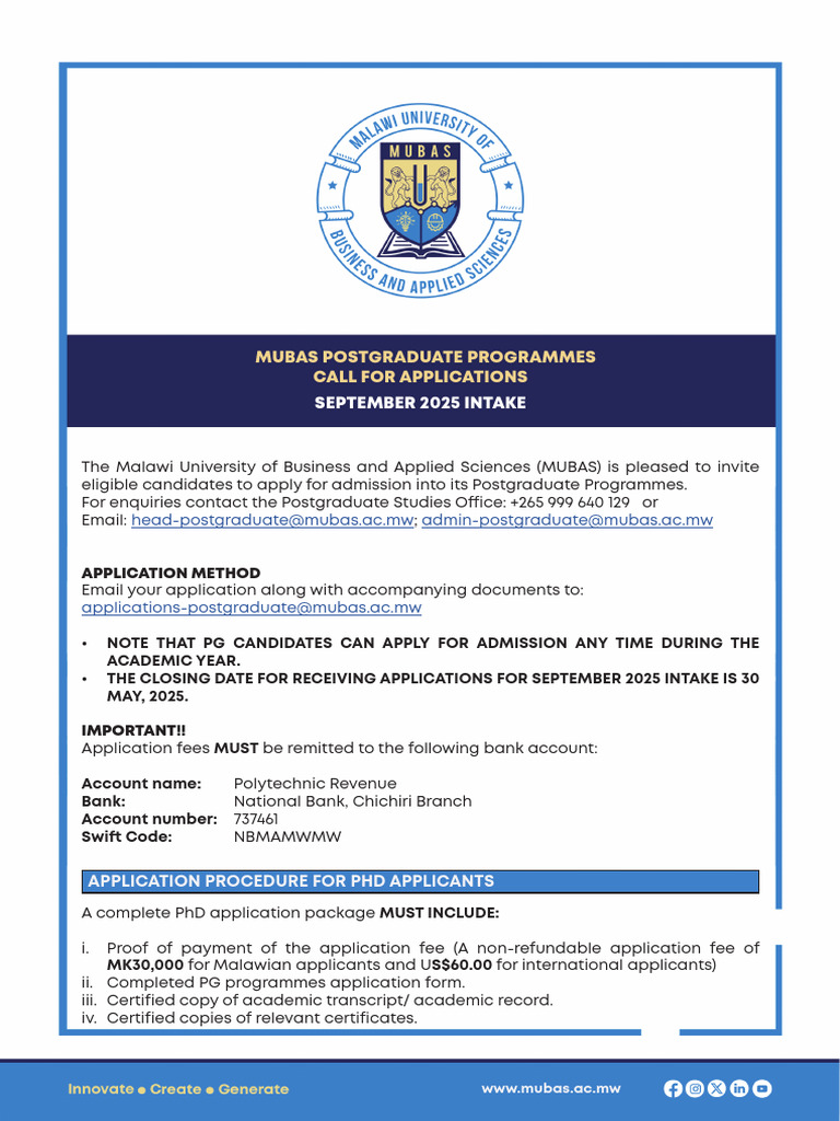 MUBAS Postgraduate Admissions 2025 | PDF | Doctor Of Philosophy ...