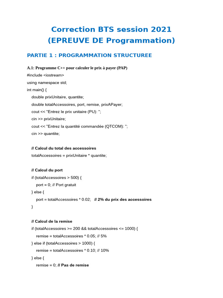 Correction BTS 2021 : Programmation C++, OOP et Web | PDF ...