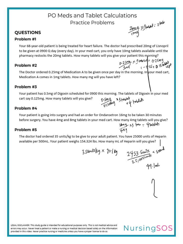 PRACTICE PROBLEMS - PO Meds and Tablet Calculations | PDF | Physician ...