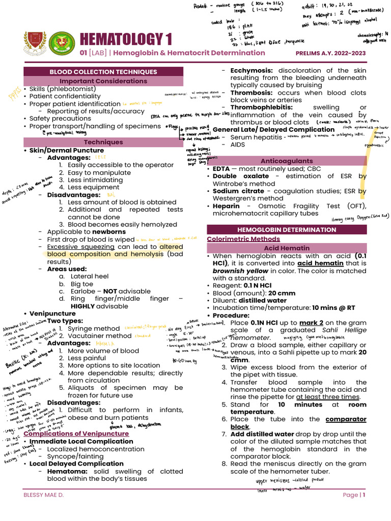 Blood Collection and Hemoglobin Testing | PDF | Medical Specialties ...