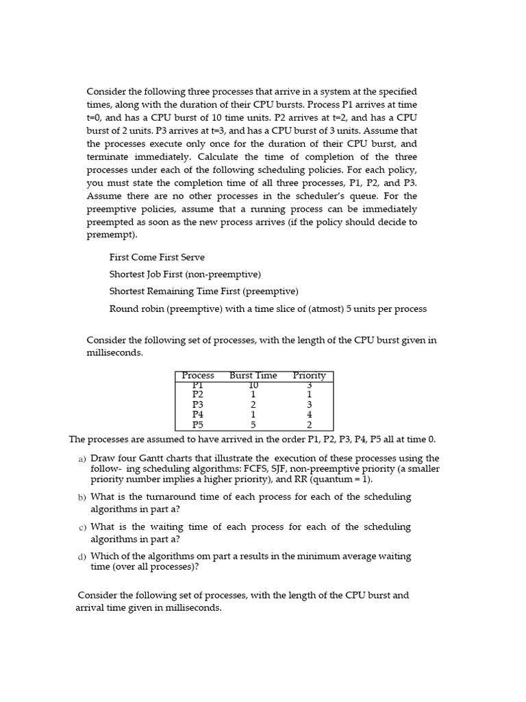 CPU Scheduling Algorithms Practice Problems | PDF | Scheduling ...