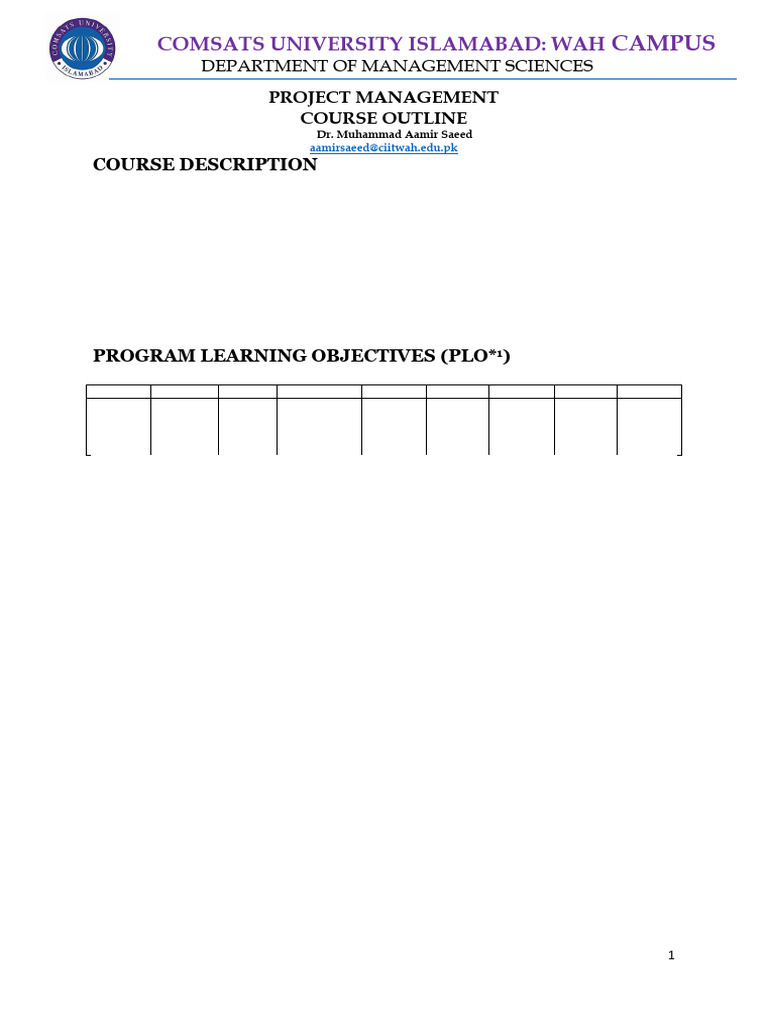 Project Management Course Outline | PDF | Project Management | Knowledge