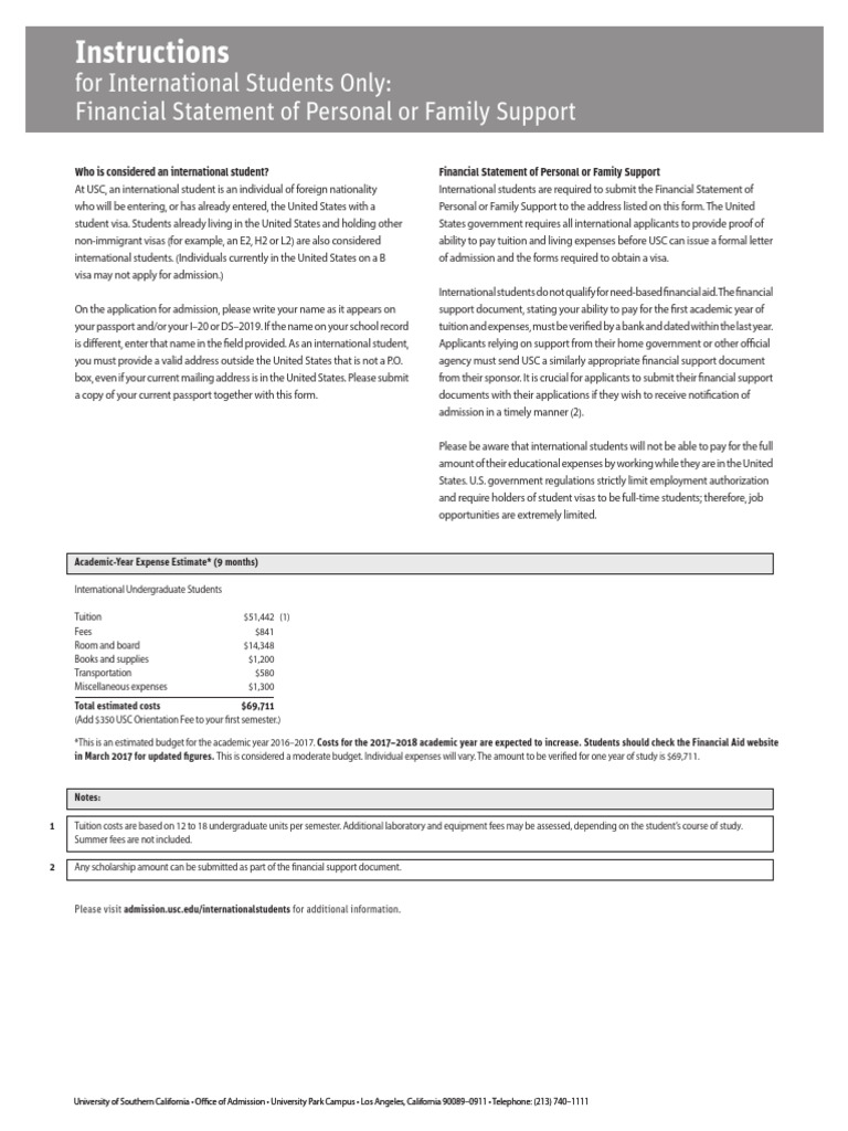 USC International Student Financial Guide | PDF | Travel Visa ...