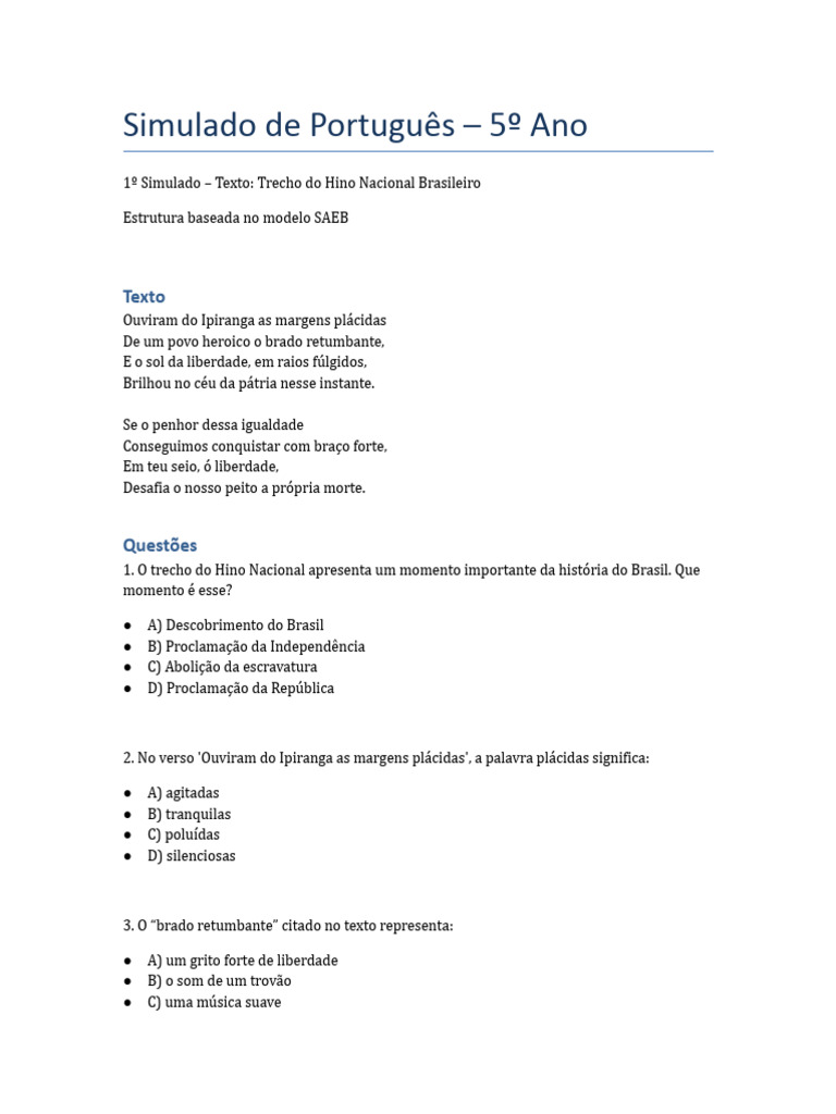 Simulados de Português para 5º Ano | PDF | Abelhas | Narrativa