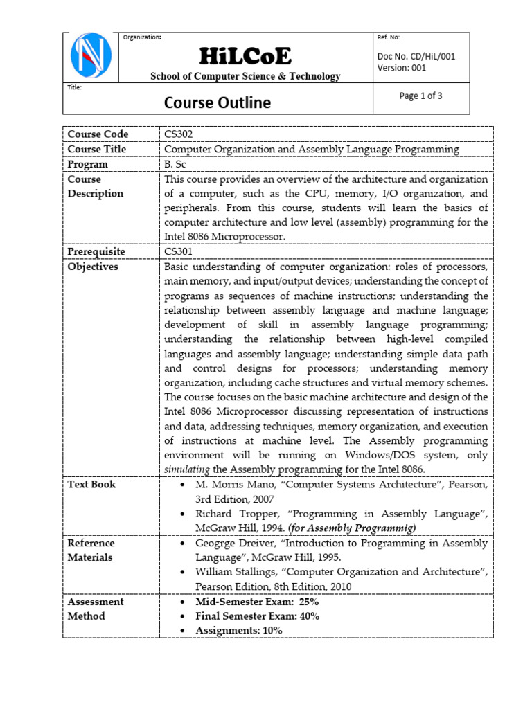 Computer Organization & Assembly Course | PDF | Assembly Language ...