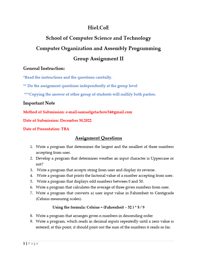 Computer Programming Assignment Tasks | PDF | Fahrenheit | Celsius