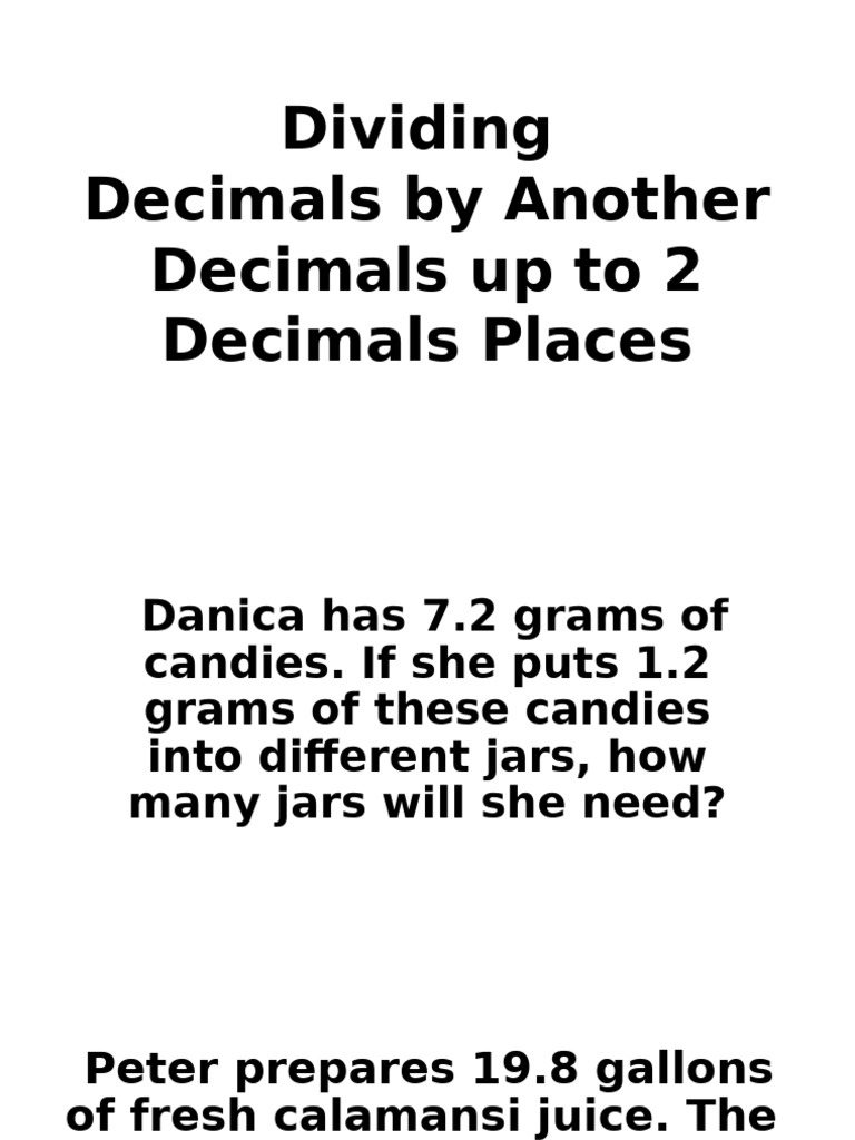 Dividing Decimals by Another Decimals Up To 2 Decimals Places | PDF