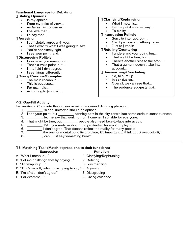 Functional Language For Debating BRUSH UP CONVO | PDF