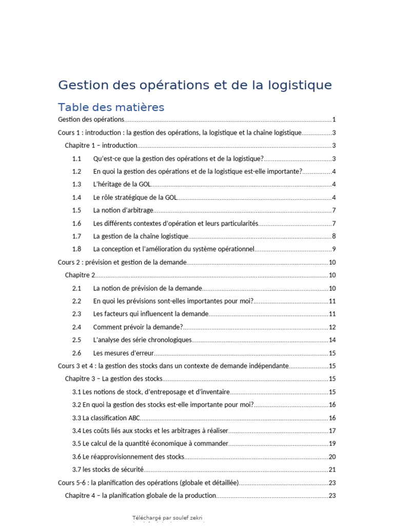 Gestion des opérations et logistique essentielle | PDF | Logistique ...