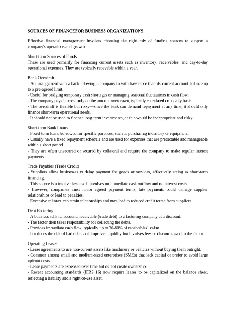 Business Finance Sources Explained | PDF | Diversification (Finance ...