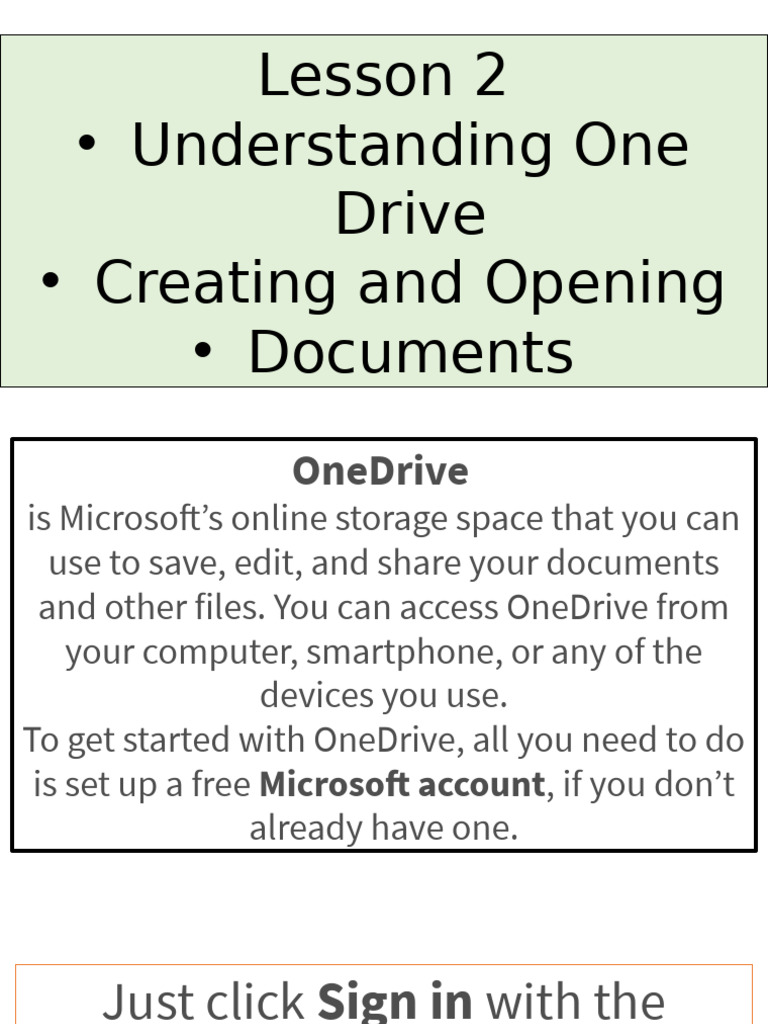Lesson 2-One Drive and Creating and Opening Documents | PDF | Computer ...