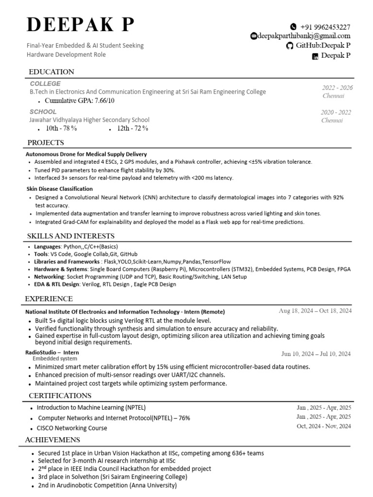 Final-Year Embedded & AI Student Profile | PDF | Electrical Engineering ...