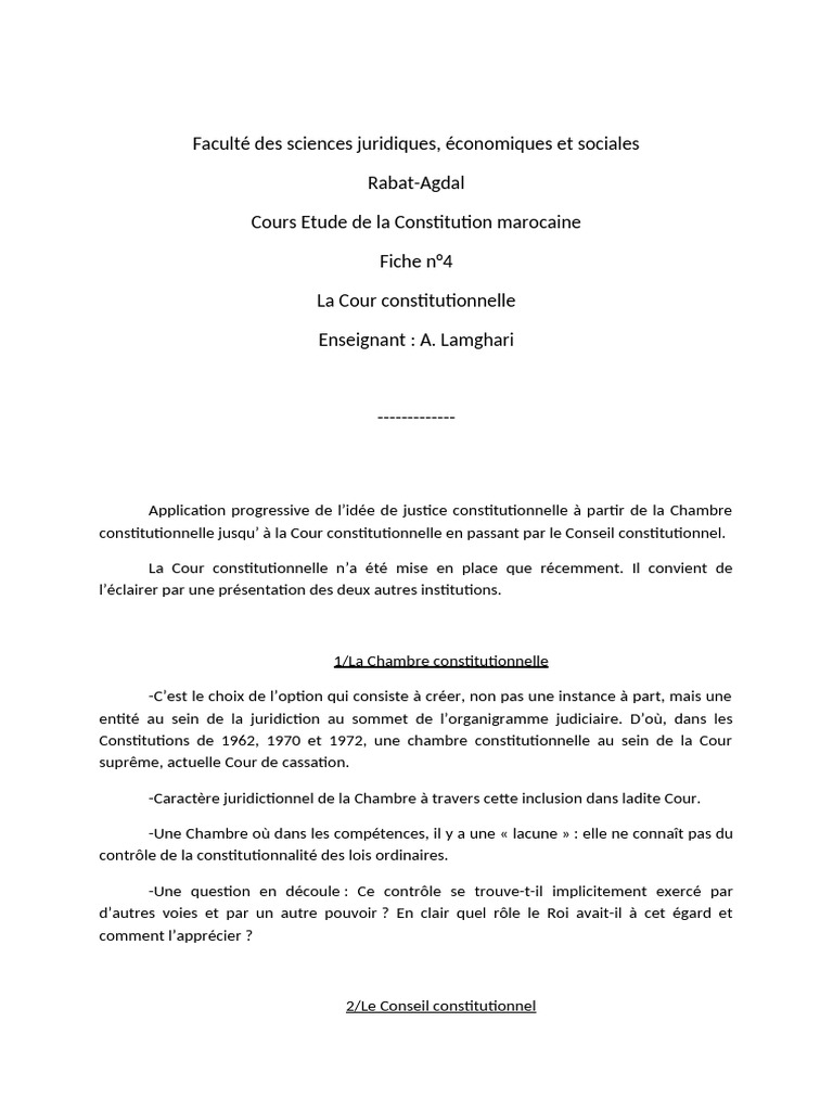 La Cour constitutionnelle marocaine expliquée | PDF | Constitution | Loi