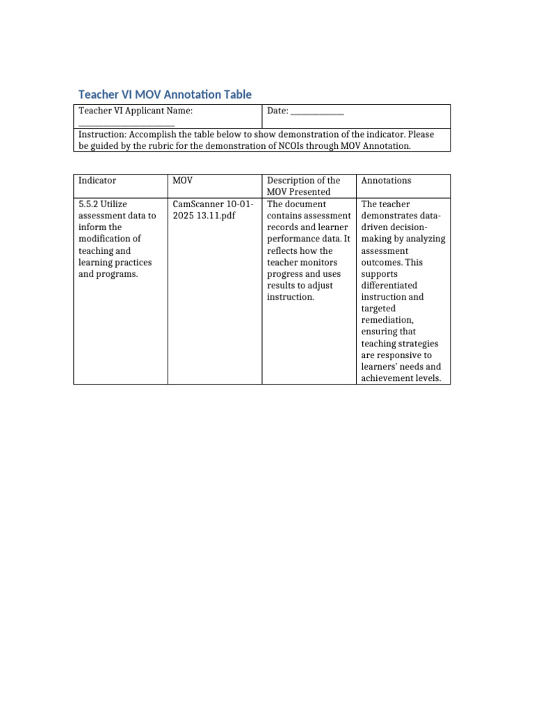 NCOI 5.5.2 MOV Annotation Guide | PDF