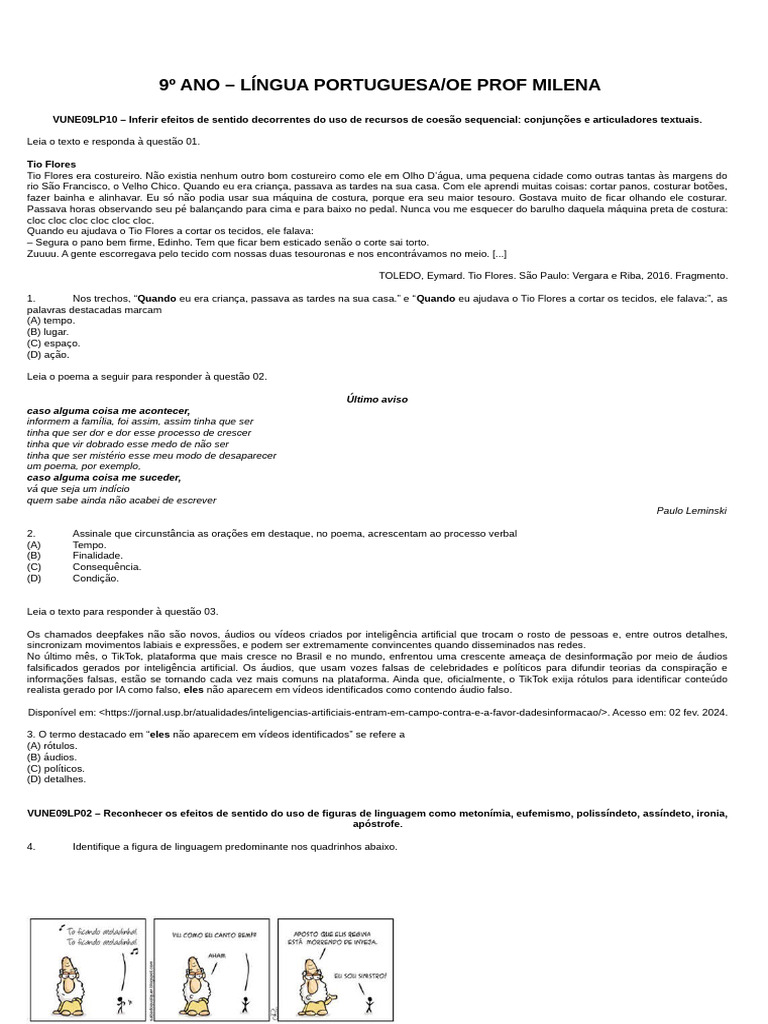 9º Ano - Língua Portuguesa Oe 2025 | PDF | Sustentabilidade | Aquífero