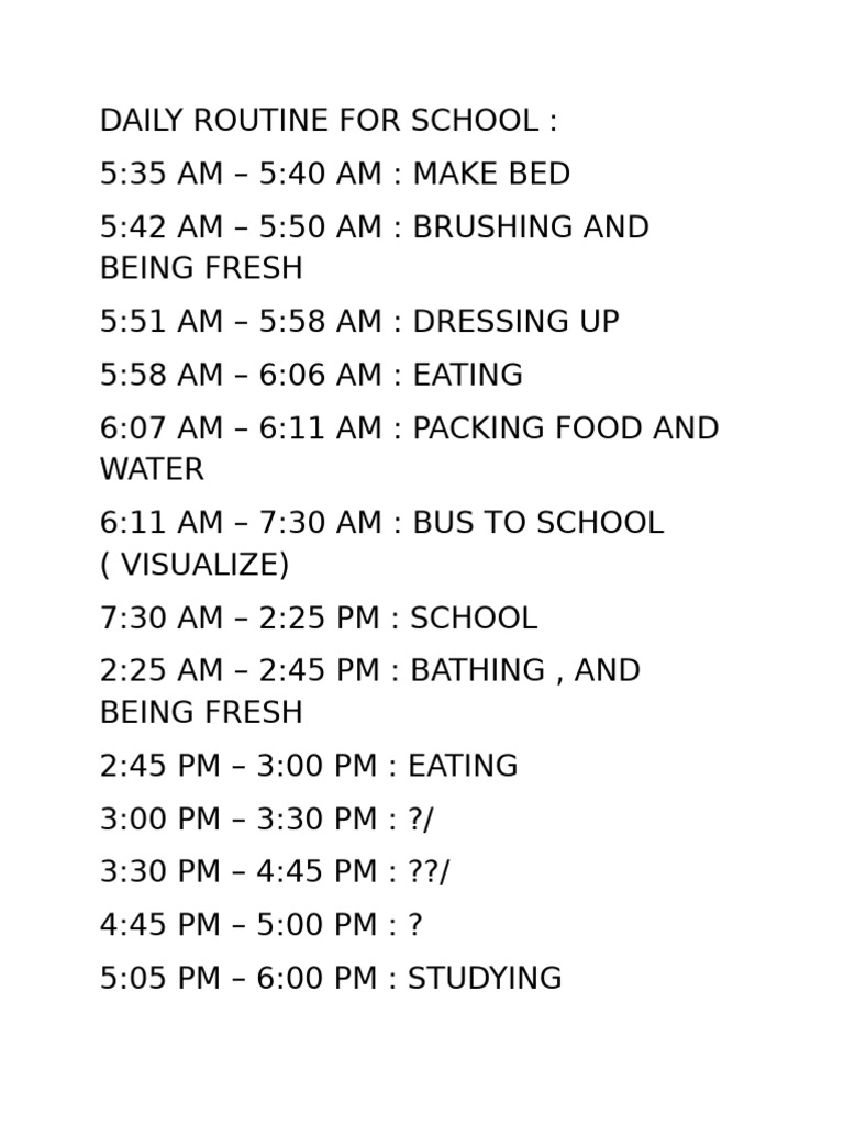 Daily Routine For School | PDF
