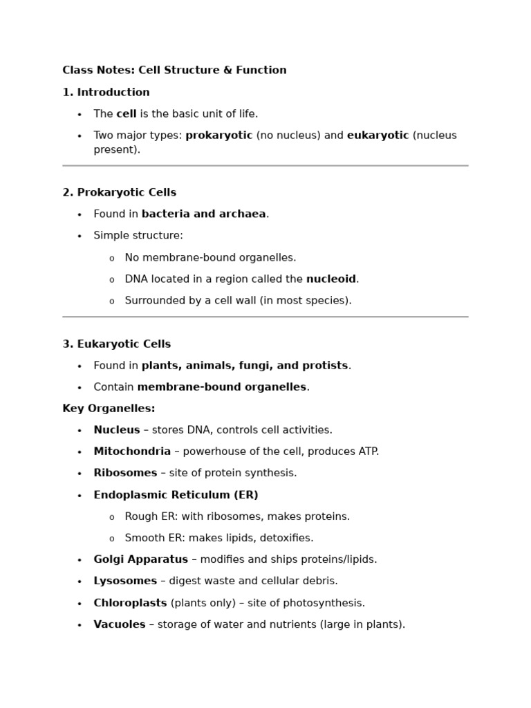 Cell Structure and Function Overview | PDF