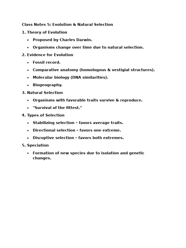 Evolution and Natural Selection Notes | PDF