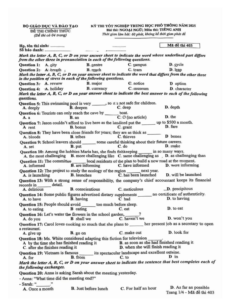 THPTQG Anh 2025 CTR Cũ | PDF